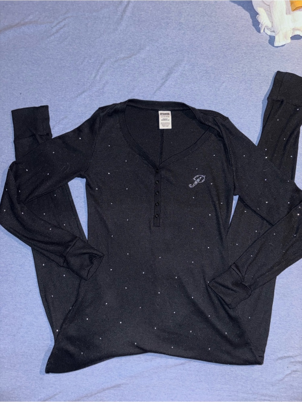 PINK Victoria's Secret Black rhinestone V‑Neck Onsie